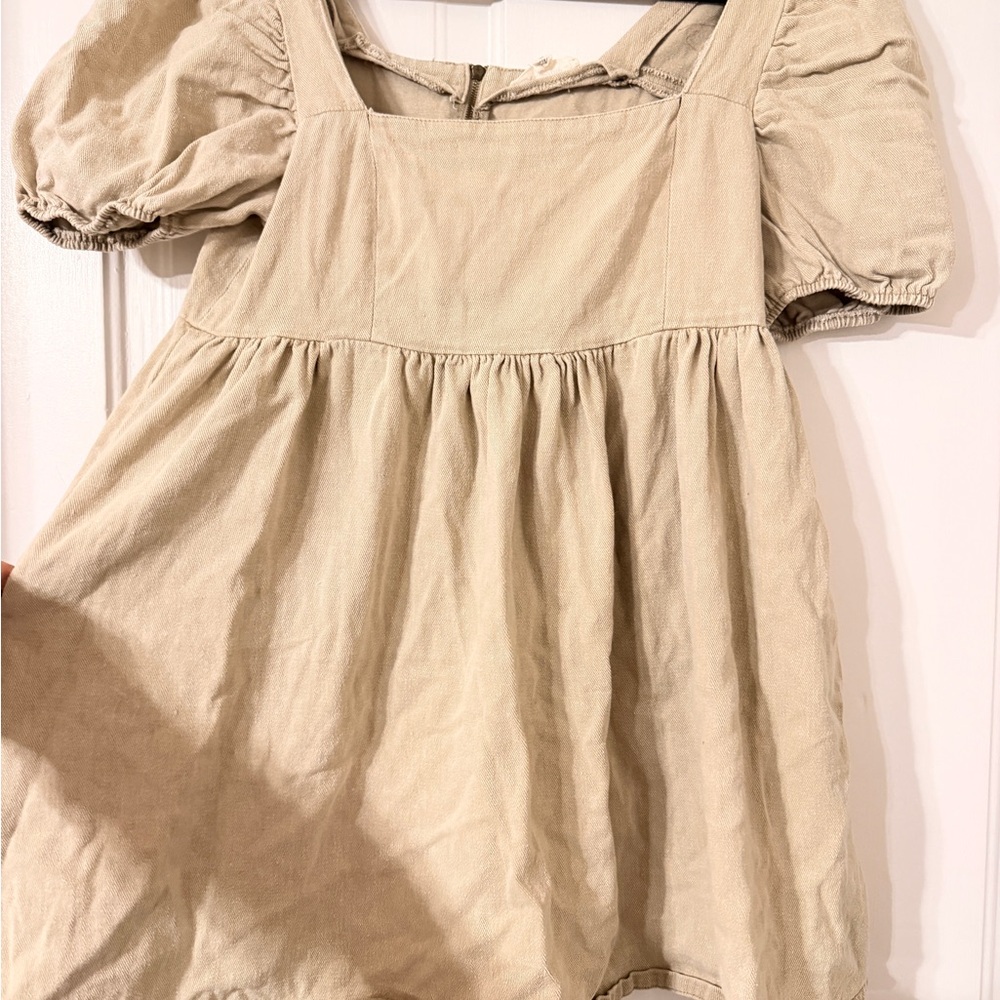Eesome Light Tan Dress with Puff Sleeves
